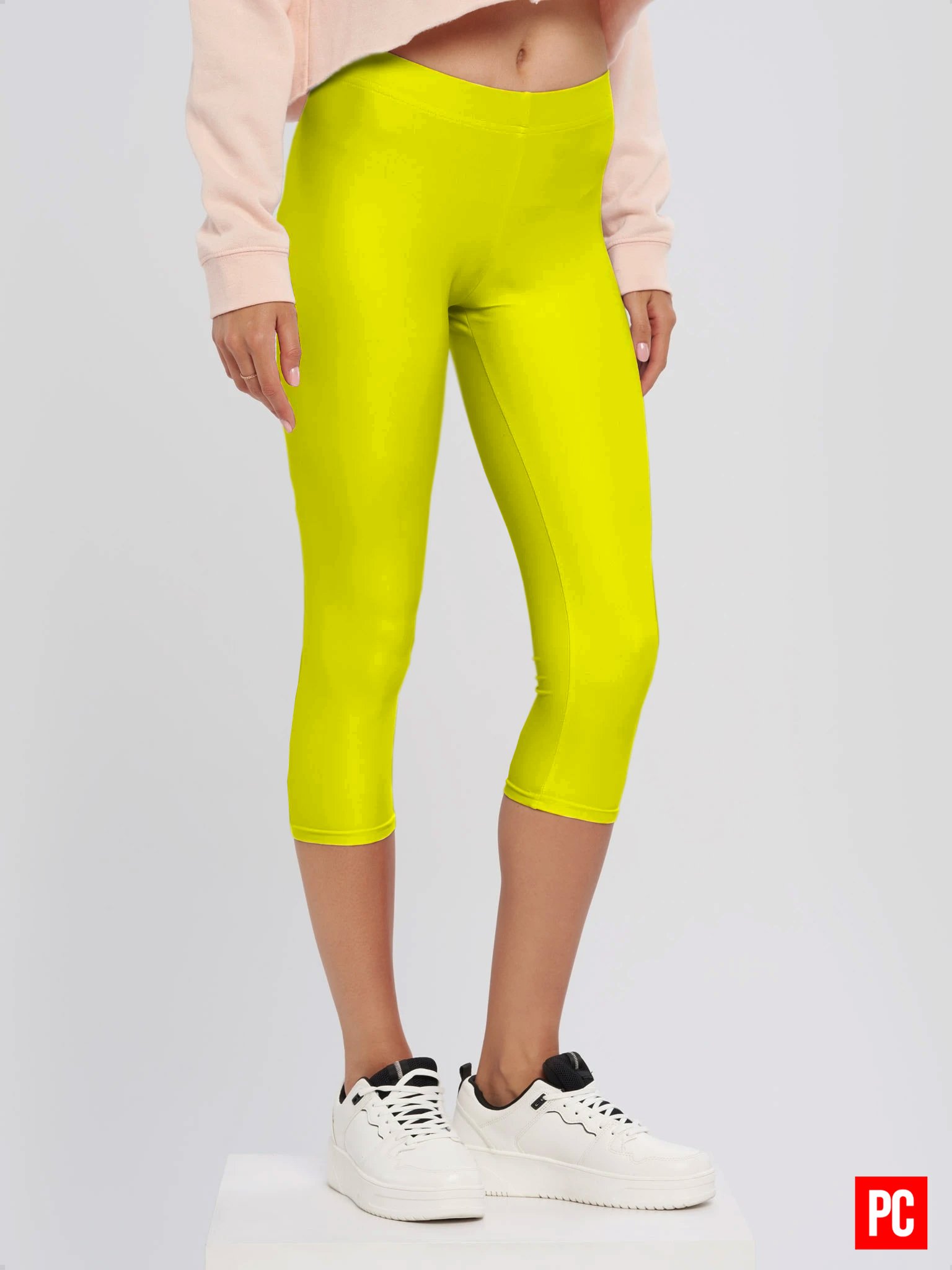 Plain Color Yellow Capri Leggings product image (2)