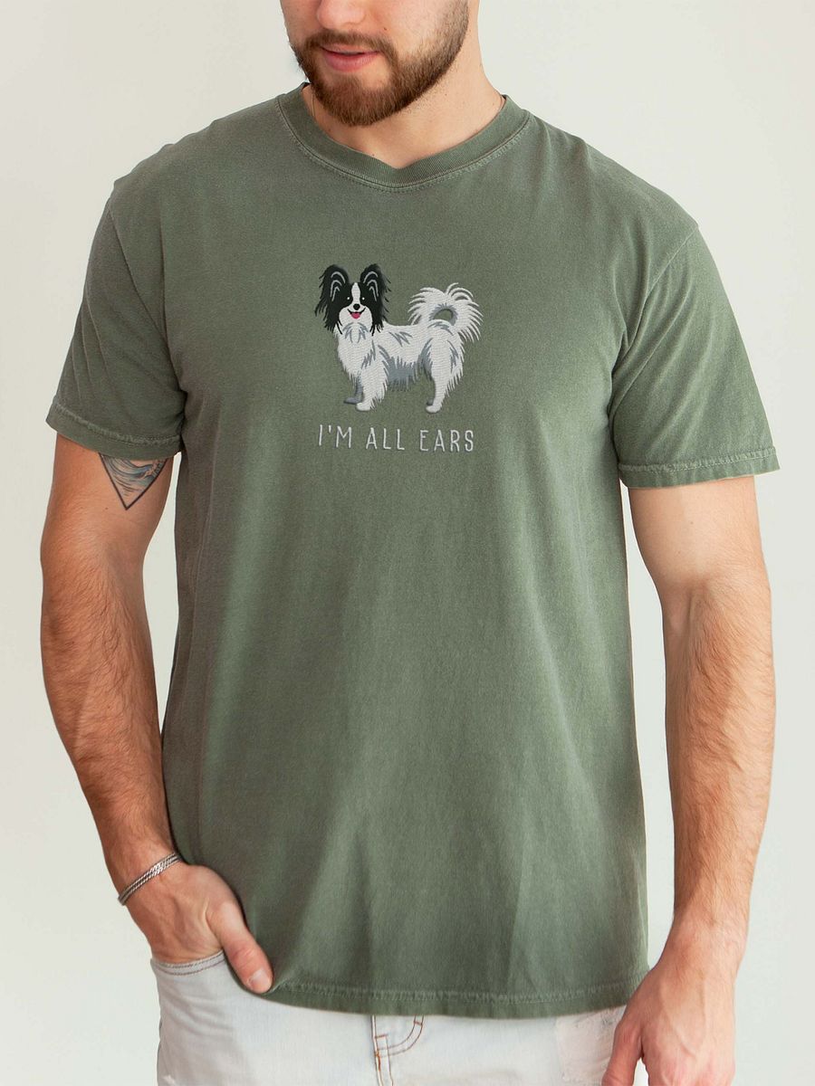 I'm All Ears T-Shirt(Embroidered) of a Papillon(Black & White) product image (2)