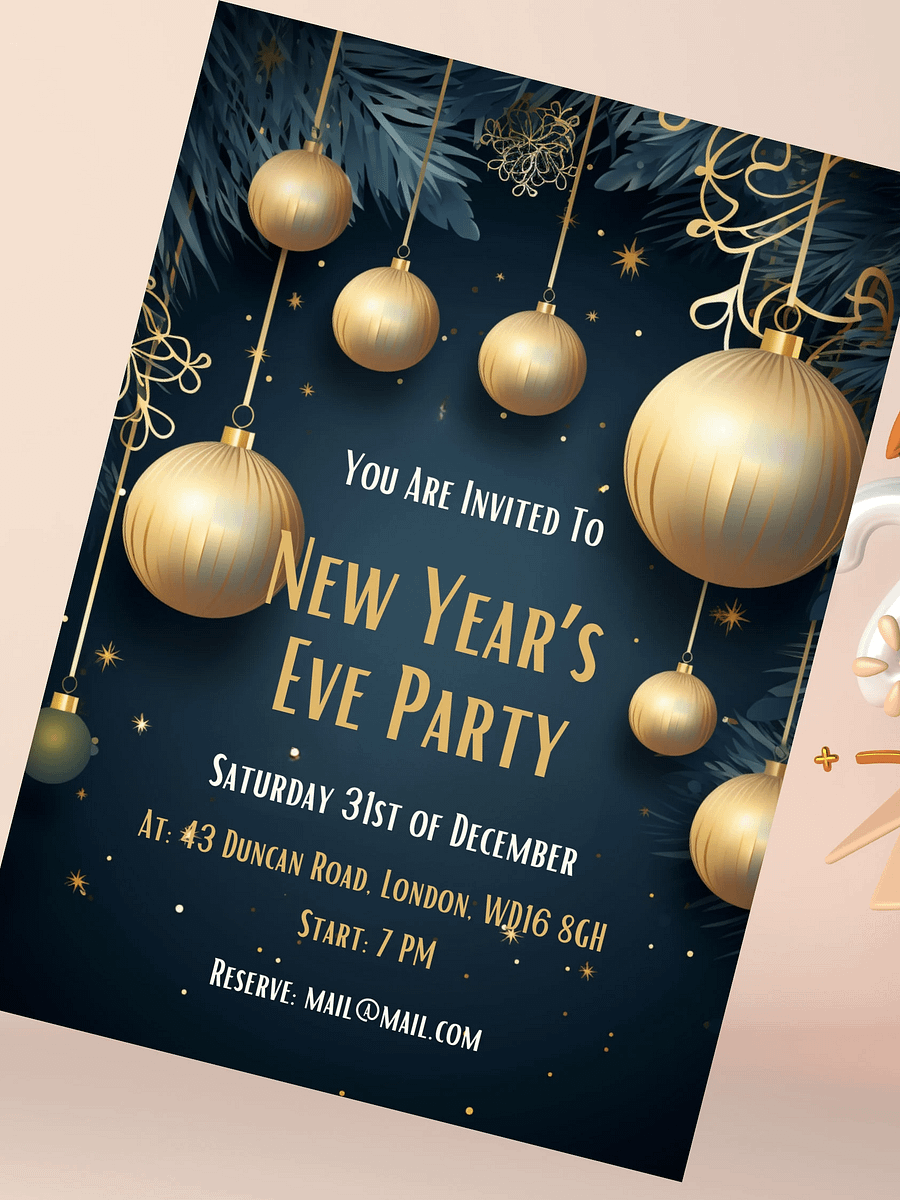 New Year's Eve Blue and Gold Party Invitation | Editable in Canva | New Years Party Printable Template | Holiday Invitation | Canva Edit product image (4)