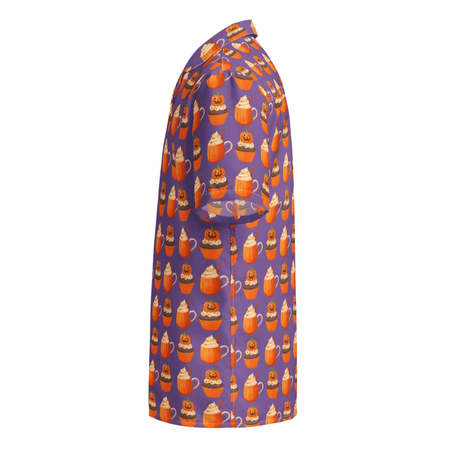 Halloween tea party pumpkin cupcake pumpkin spice latte Unisex Hawaiian Button Shirt product image (9)
