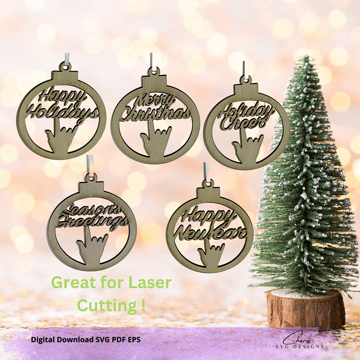 ASL I Love You Holiday Ornaments Bundle SVG | Laser Cut File product image (1)