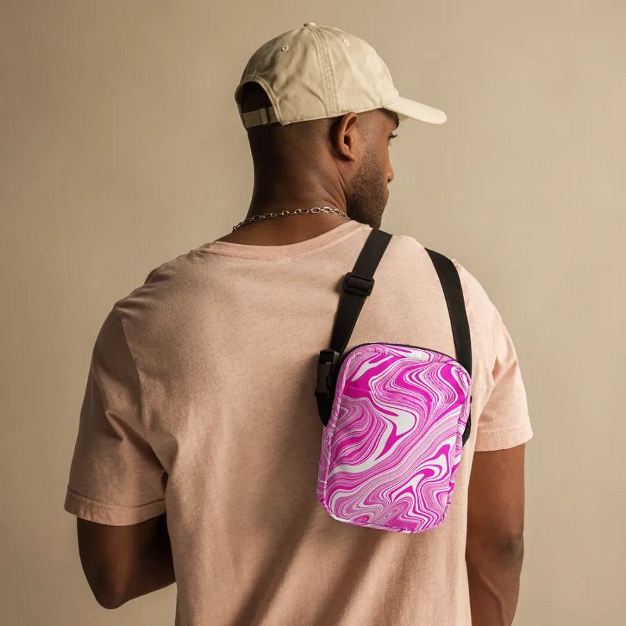 Utility Crossbody Bag - Pink and White Liquid Swirls product image (12)