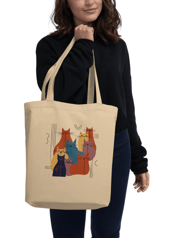 Hand-drawn abstract cat art - Red, Blue, Purple Eco-Friendly Canvas Tote Bag product image (6)