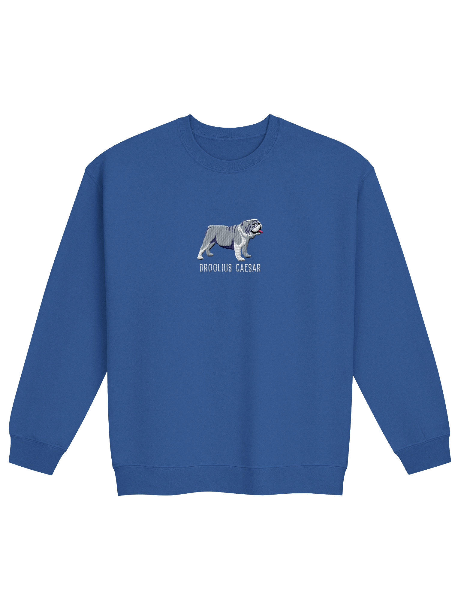 Droolius Caesar Sweatshirt (Embroidered) of an English Bulldog(Blue & White) product image (13)