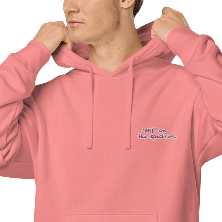 *still* on the spectrum (L.C. pink bubble design) embroidered pigment hoodie product image (7)