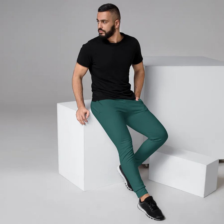 Plain Teal Green Soft Summer Recycled Polyester Premium Men's Joggers by Treasure Pie product image (3)