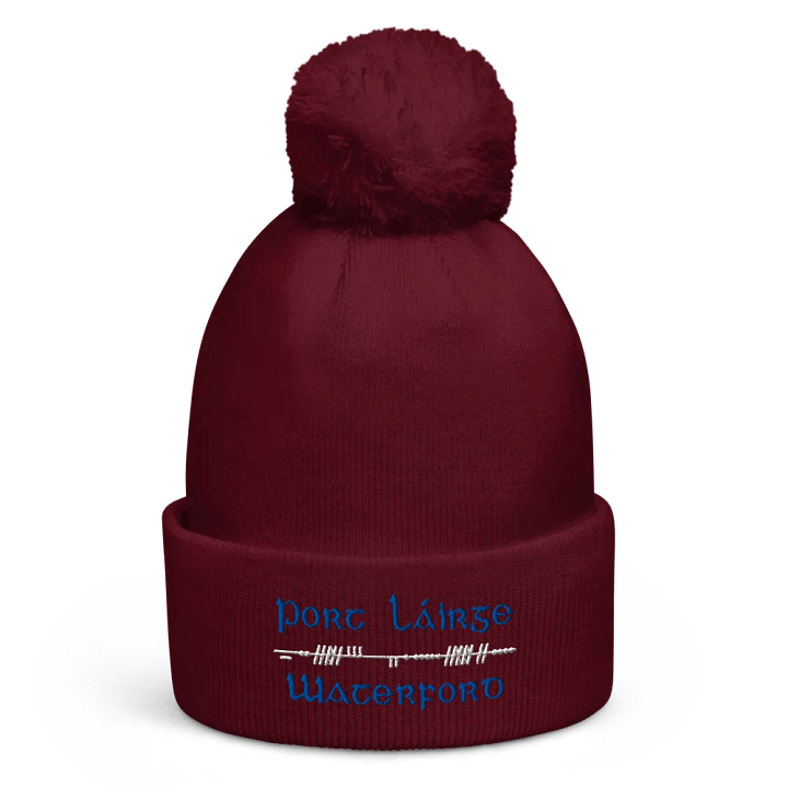 Waterford/Port Láirge, Scholastic style Ogham, embroidered Pom-Pom Beanie product image (2)