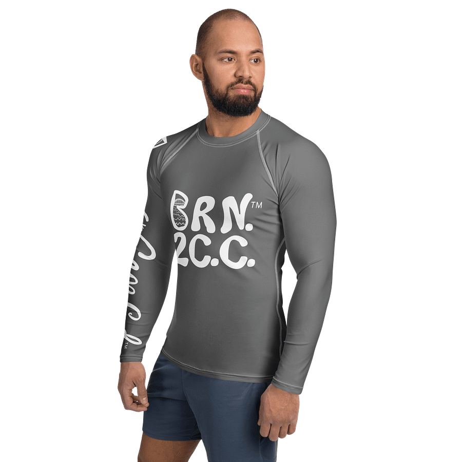 BRN.2C.C.™ /BOURNE to Cape Cod™ | Men’s Long Sleeve Rash Guard | UPF 50+ Active Coastal Shirt | White Logos on Grey product image (3)