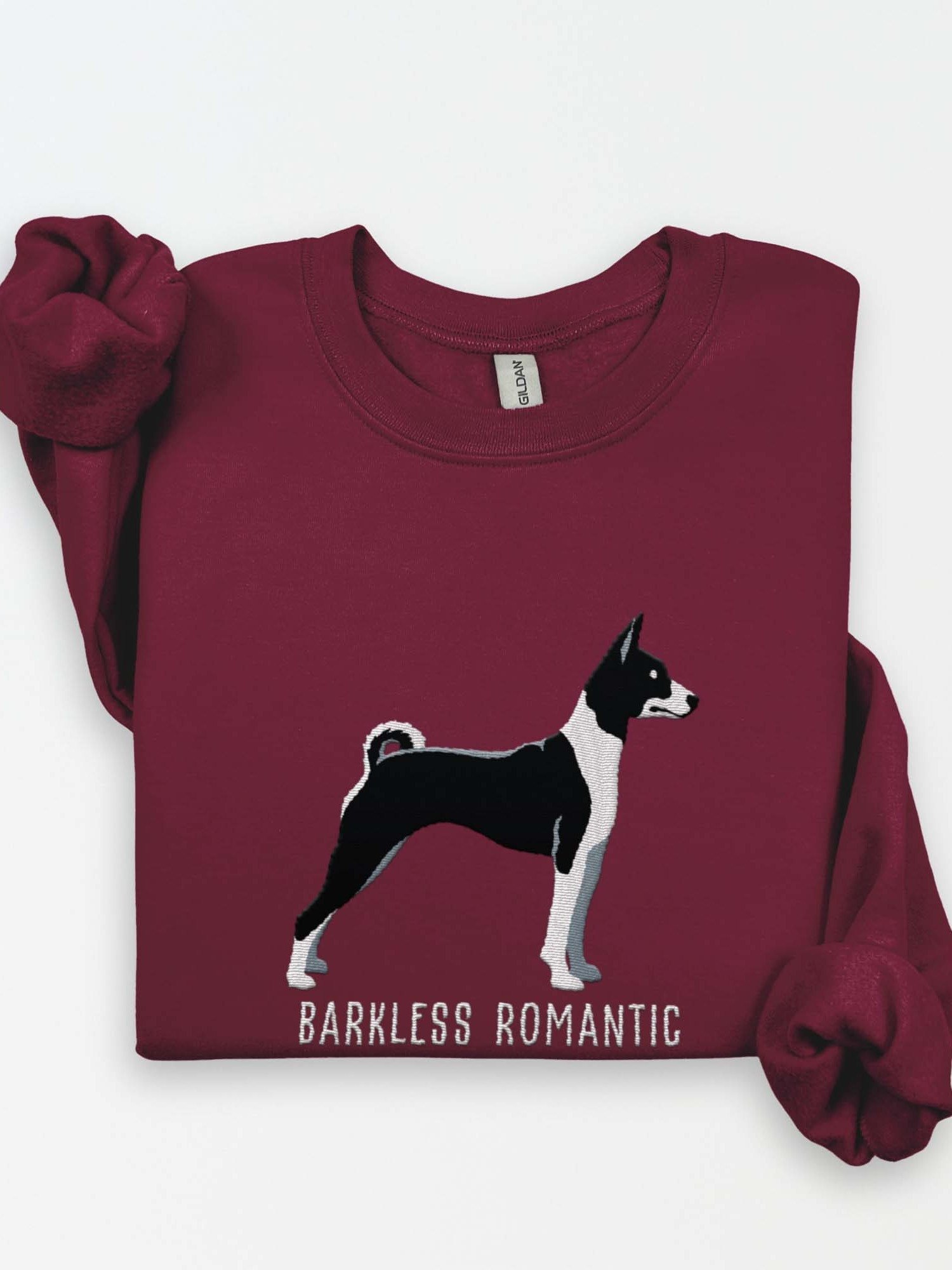 Barkless Romantic Sweatshirt (Embroidered) of a Basenji(Black & White) product image (1)