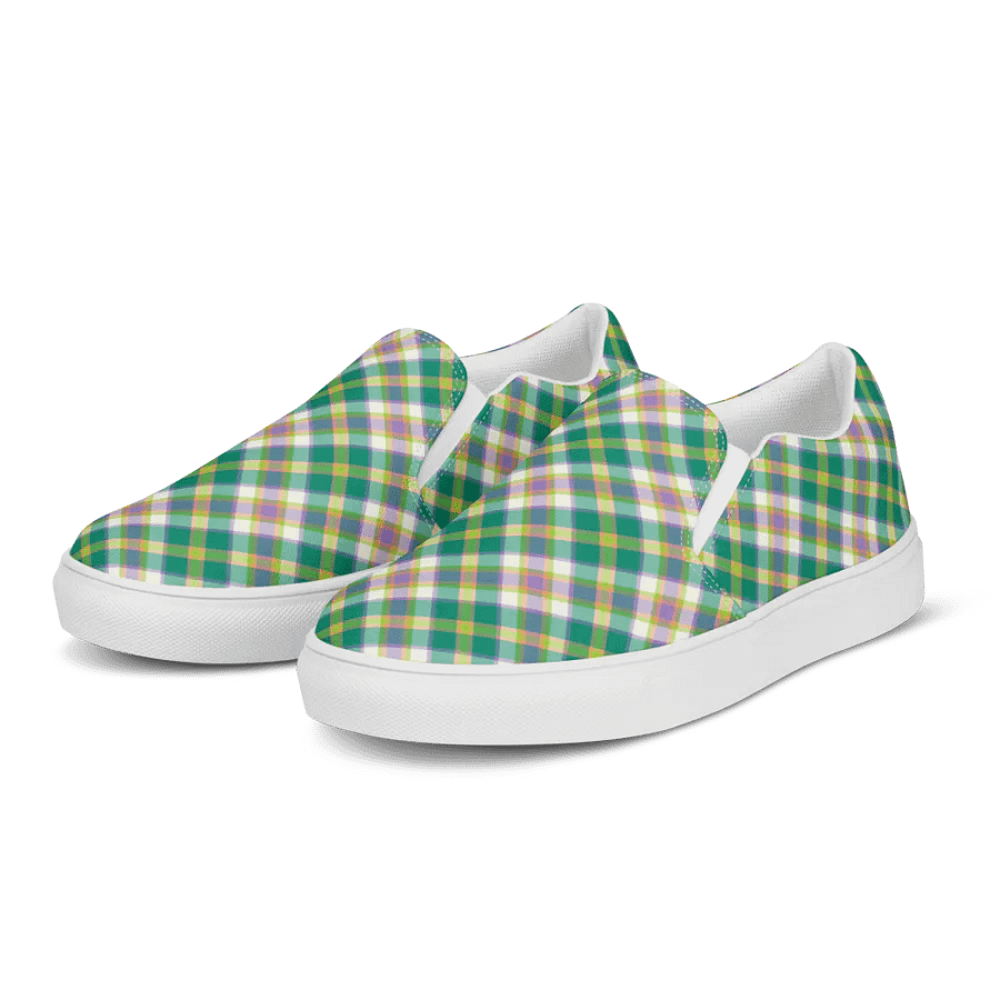 Seafoam Green and Purple Plaid Women's Slip-On Shoes product image (3)