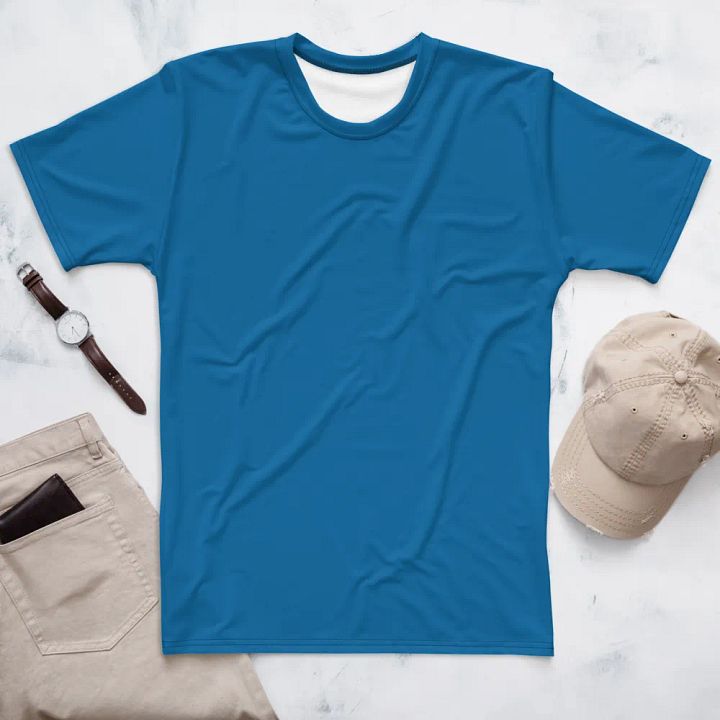 Plain Atlantic Blue True Summer Men's Crewneck Polyester Heavyweight Premium T-Shirt by Treasure Pie product image (1)