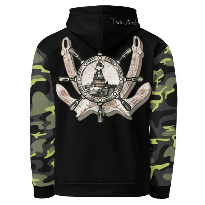 Camouflage & Black Twin anchor ship wheel & Tug CE Hoodie product image (1)