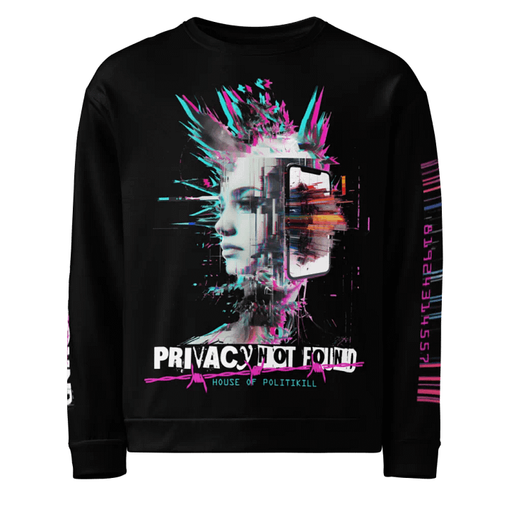 CYBERPUNK GLITCH PUNK UNISEX SWEATSHIRT - PRIVACY NOT FOUND, ANARCHIST DYSTOPIAN STREETWEAR product image (1)
