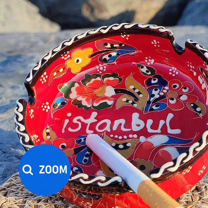 Handmade Red Ceramic Ashtray (Red) - Turkish Iznik Style Decor, 10 cm — handmade pottery, handmade ceramic, home decor, handmade gift product image (2)