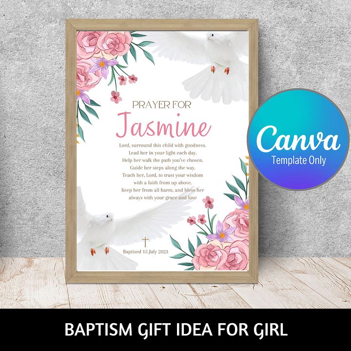 Dove and Pink Flowers Baptism Canva Template product image (1)
