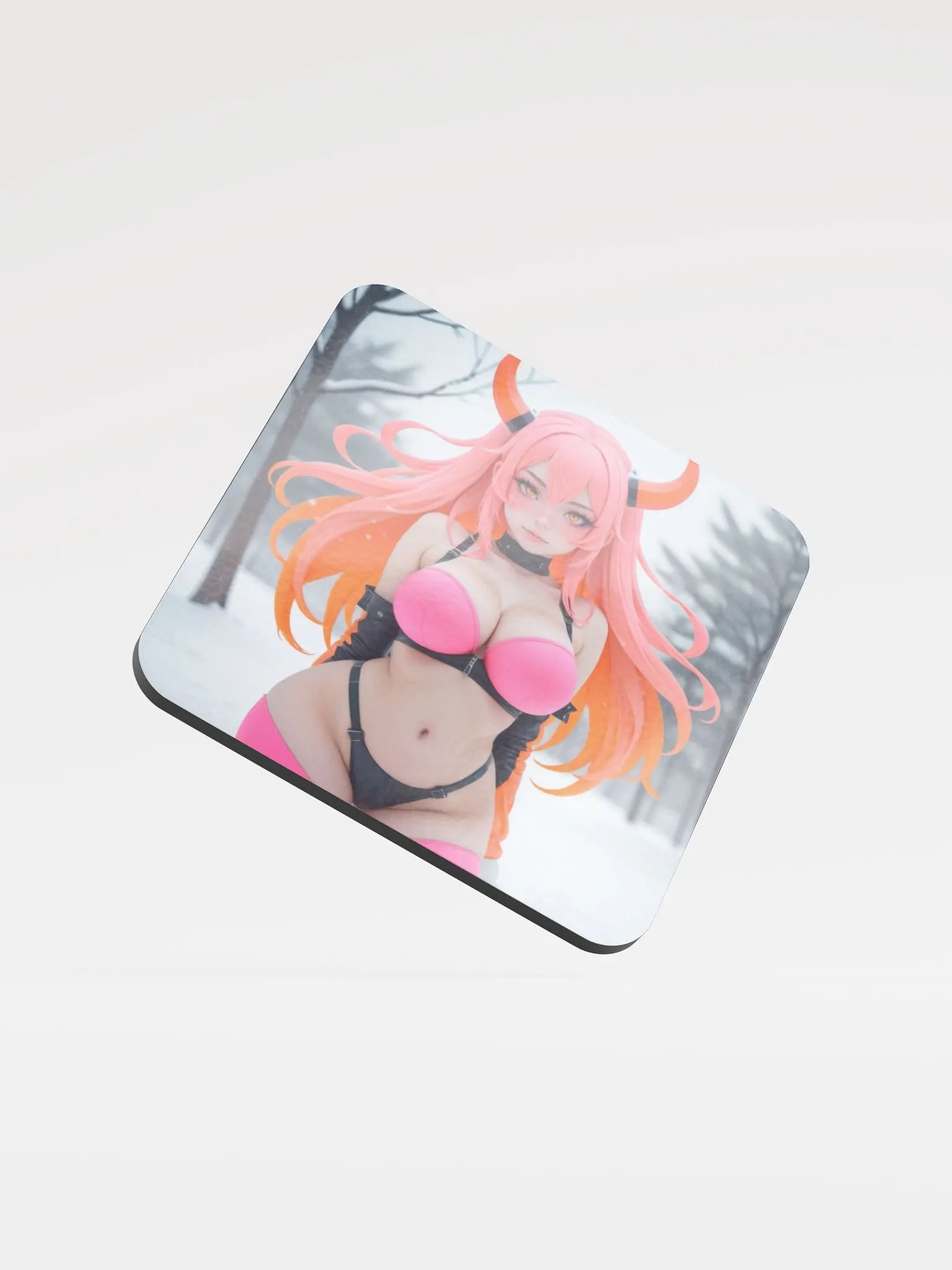 Frosty Pink Horns Cork Coaster product image (2)