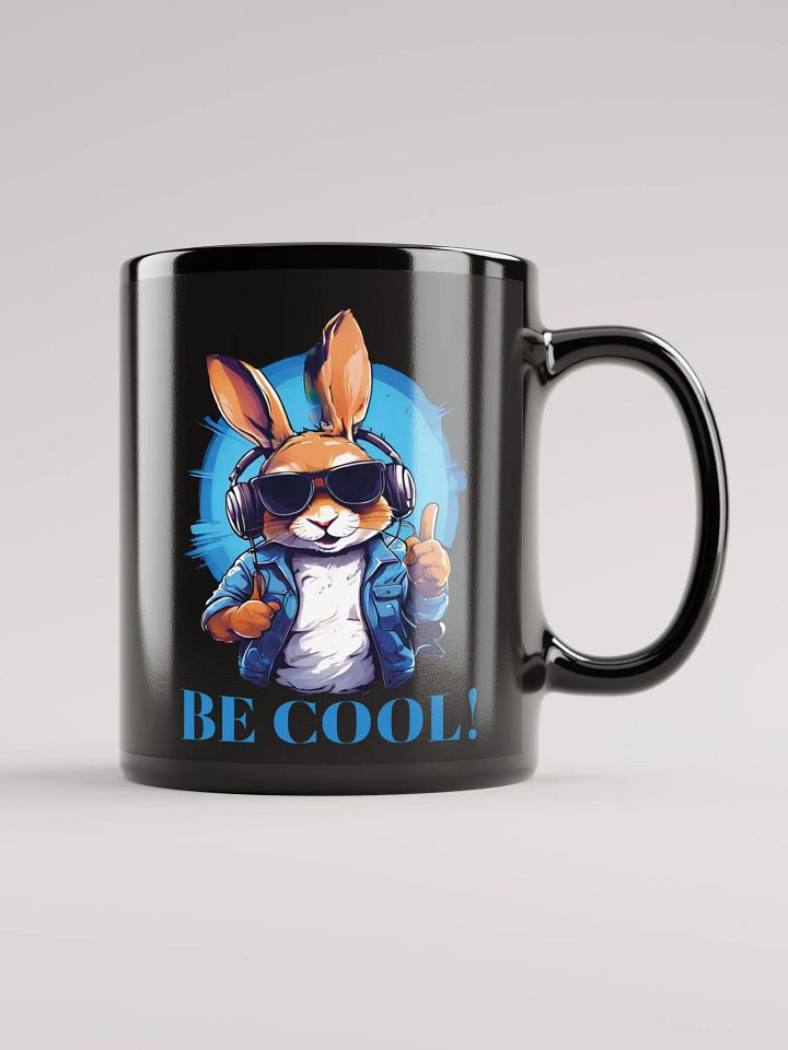 Be Cool Funny Black Glossy Mug | Cute Bunny with Sunglasses and Headphones | Printed on Both Sides product image (1)
