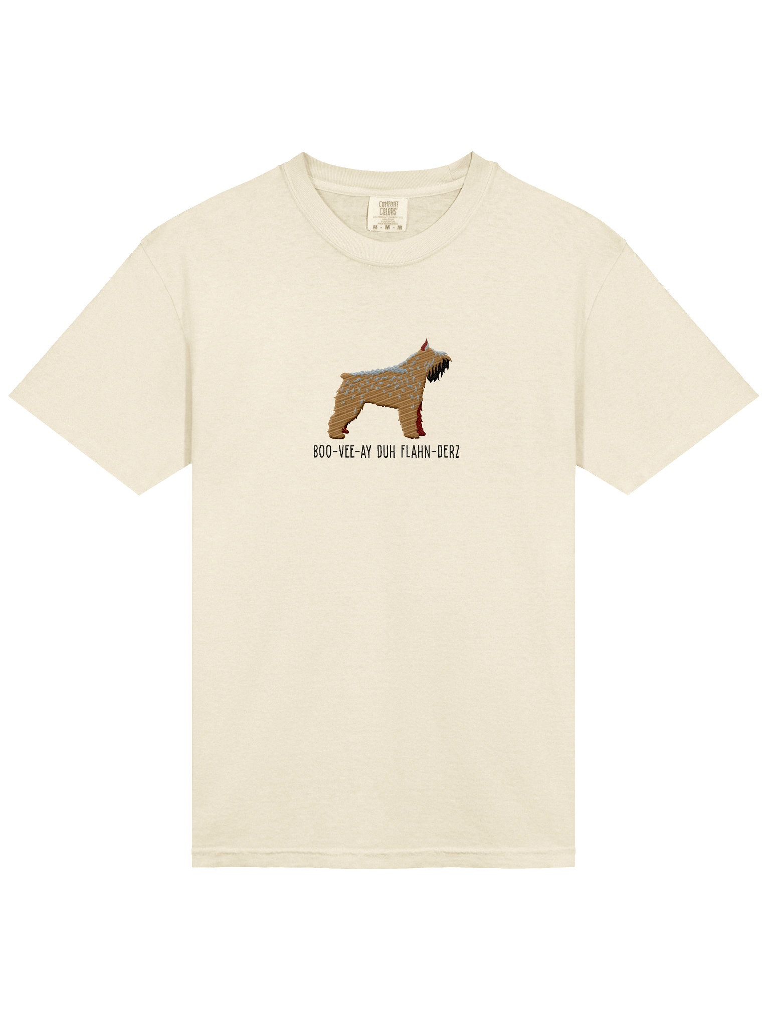 Boo-Vee-Ay Duh Flahn-Derz T-Shirt(Embroidered) of a Bouvier des Flandres(Brown, Cropped Ears) product image (43)