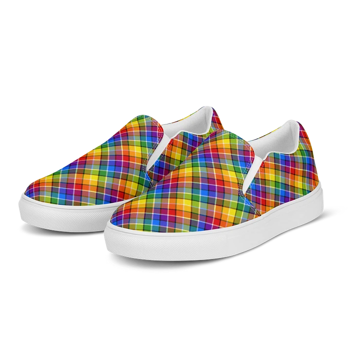 Bright Rainbow Plaid Men's Slip-On Shoes product image (2)