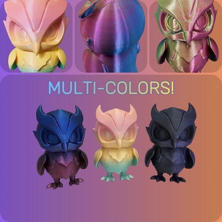3D Printed Multicolor Owl Statue | Gradient PLA Owl Décor | Cute Animal Figure | Desk Buddy | Owl Lover Gift product image (1)