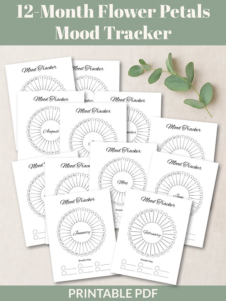 Printable 12-Month Flower Petals Mood Tracker product image (1)