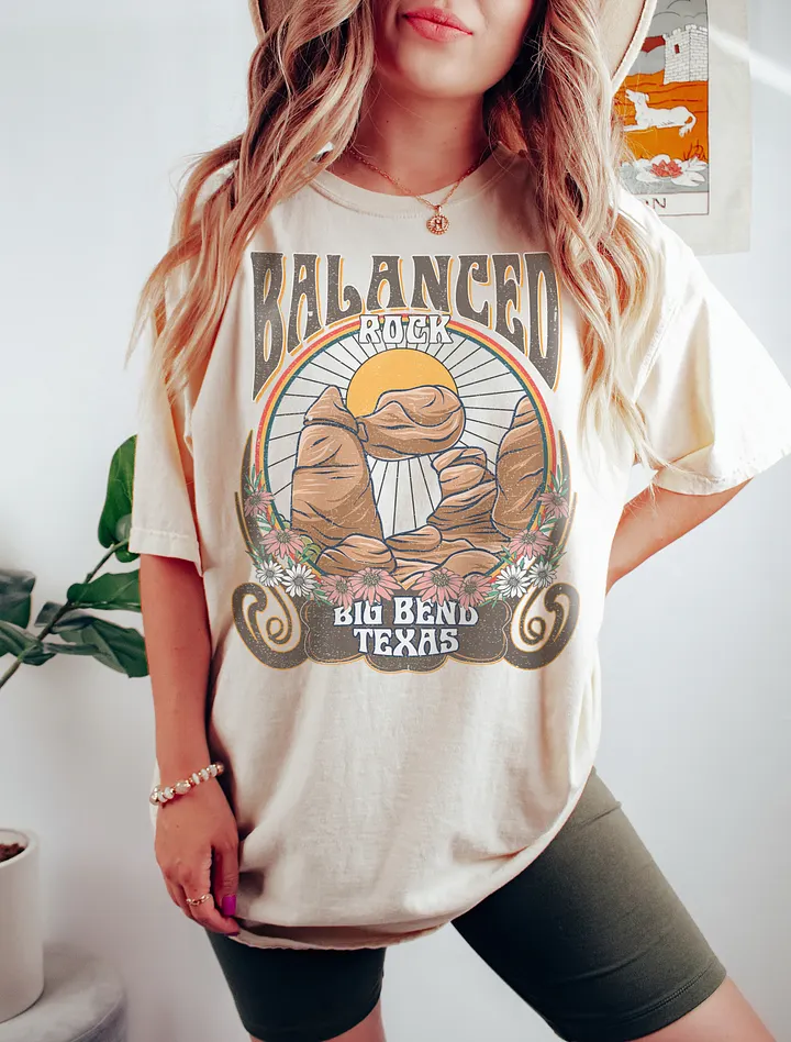 Balanced Rock, Big Bend National Park, Texas Tee | Art Nouveau-Style Western T-Shirt for Travel and Road Trips product image (10)