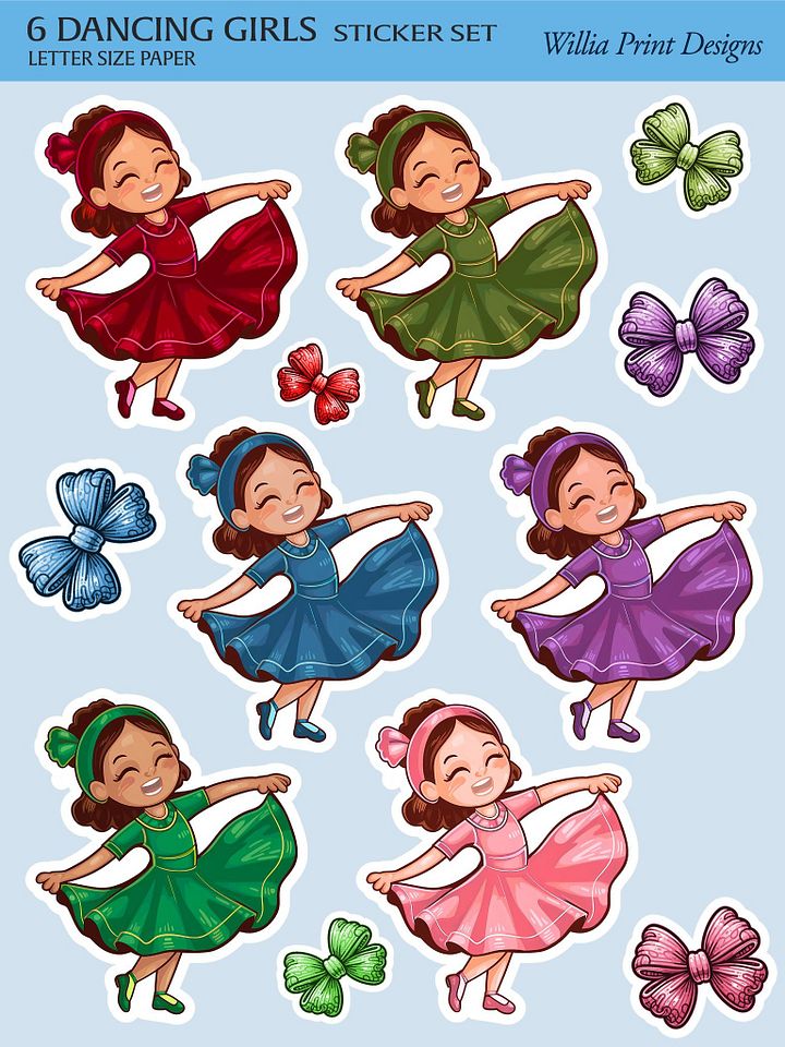 6 Dancing Girls Sticker Set - Digital Download product image (1)