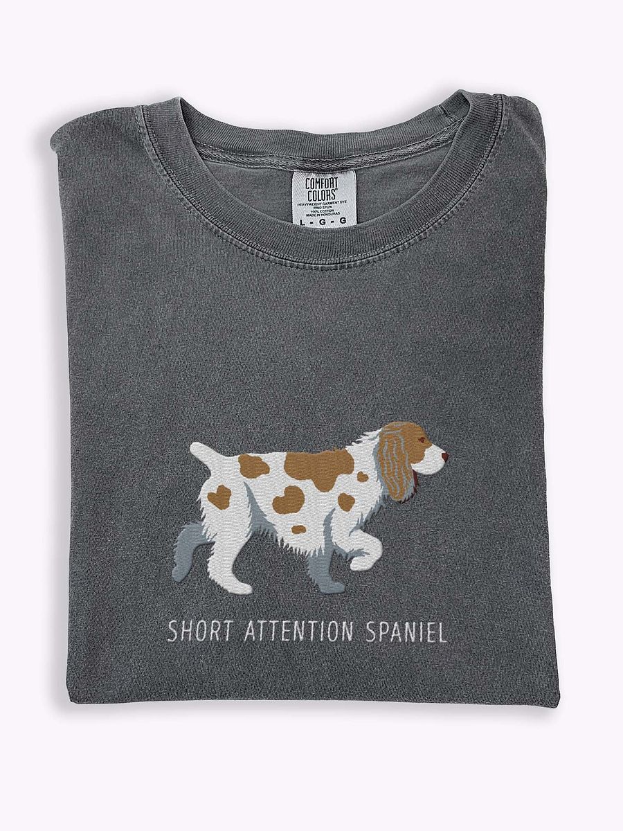Short Attention Spaniel T-Shirt(Embroidered) of a Cocker Spaniel(White & Tan) product image (1)