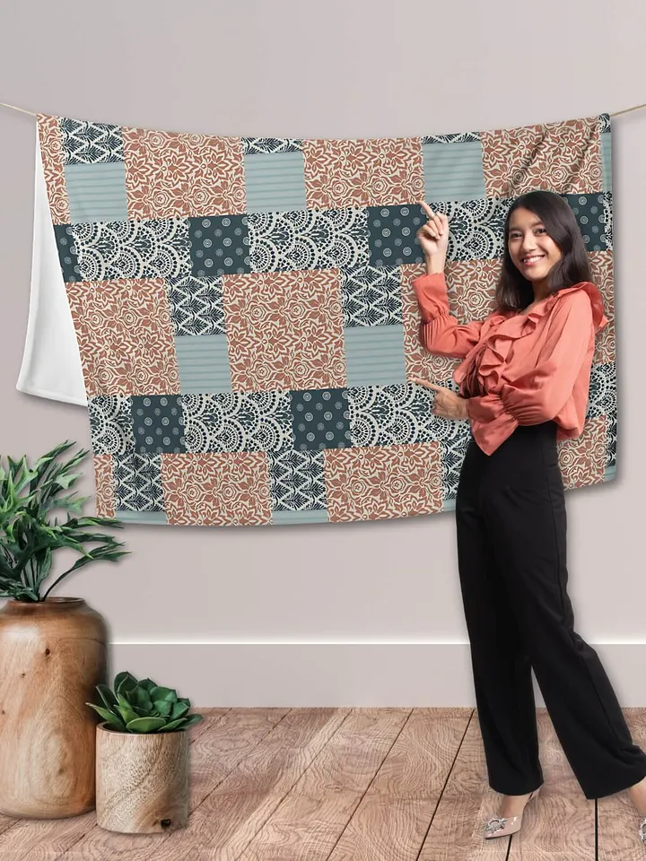 Boho Santa Fe Damask Patchwork Throw Blanket product image (1)