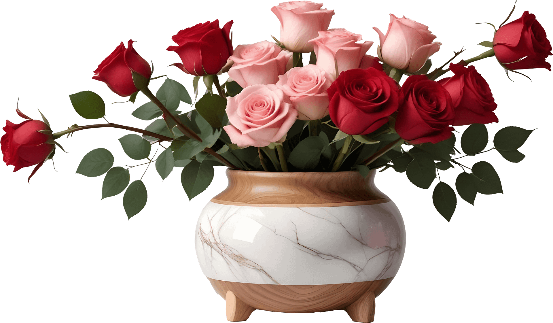 Marble Charm – Footed Vase with Roses PNG product image (1)