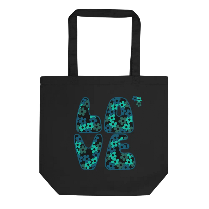 Teal Flower LOVE Text Eco-Friendly Tote Bag product image (1)