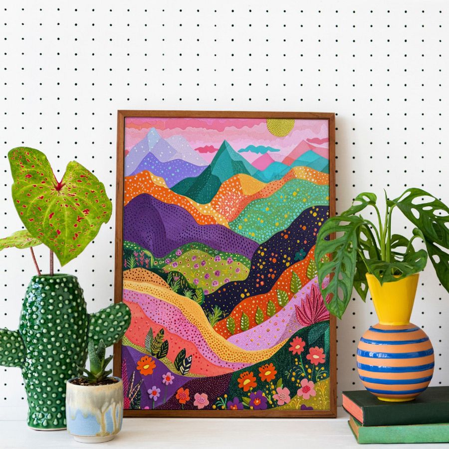 Mountain Scenery with Colorful Flowers Abstract Art Print product image (25)