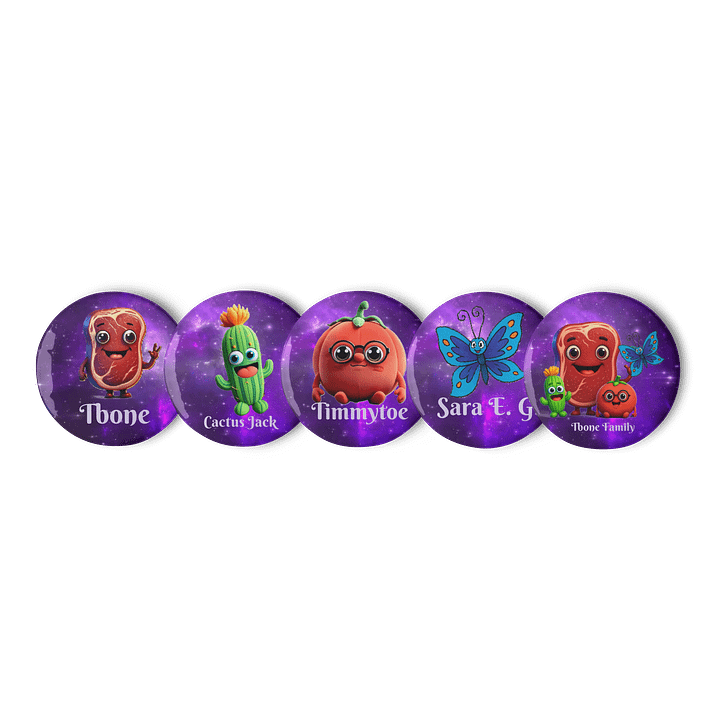 Cosmic T-Bone Character Pin Buttons Set product image (1)