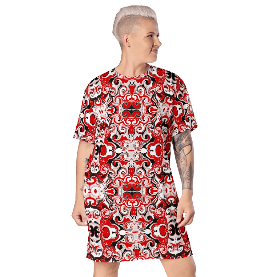 Red Abstract Swirls T-Shirt Dress product image (7)