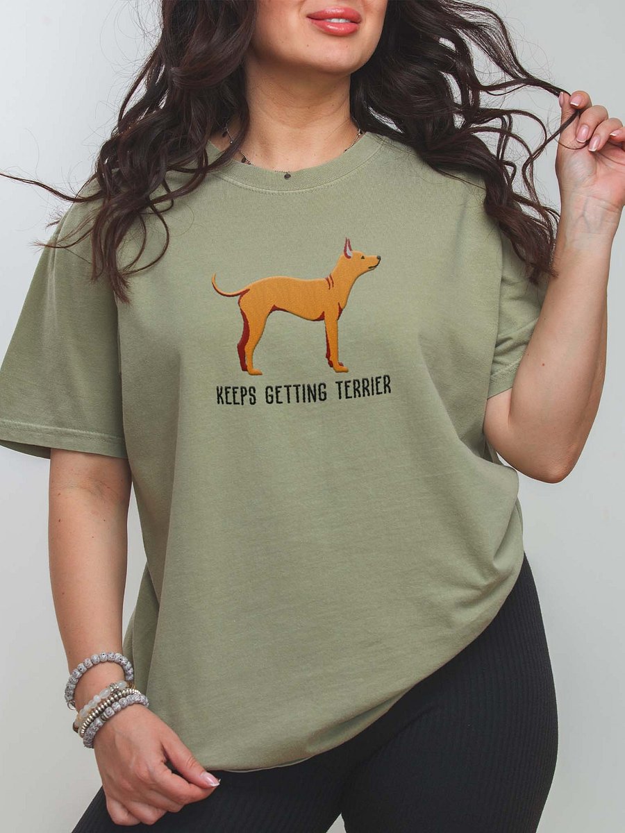 Keeps Getting Terrier T-Shirt(Embroidered) of an American Hairless Terrier(Tan) product image (2)