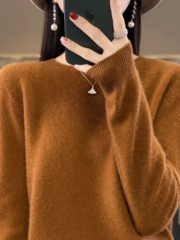 Women 100% Wool Soft Sweater Crew Neck Cashmere Pullover Autumn Winter Casual product image (4)