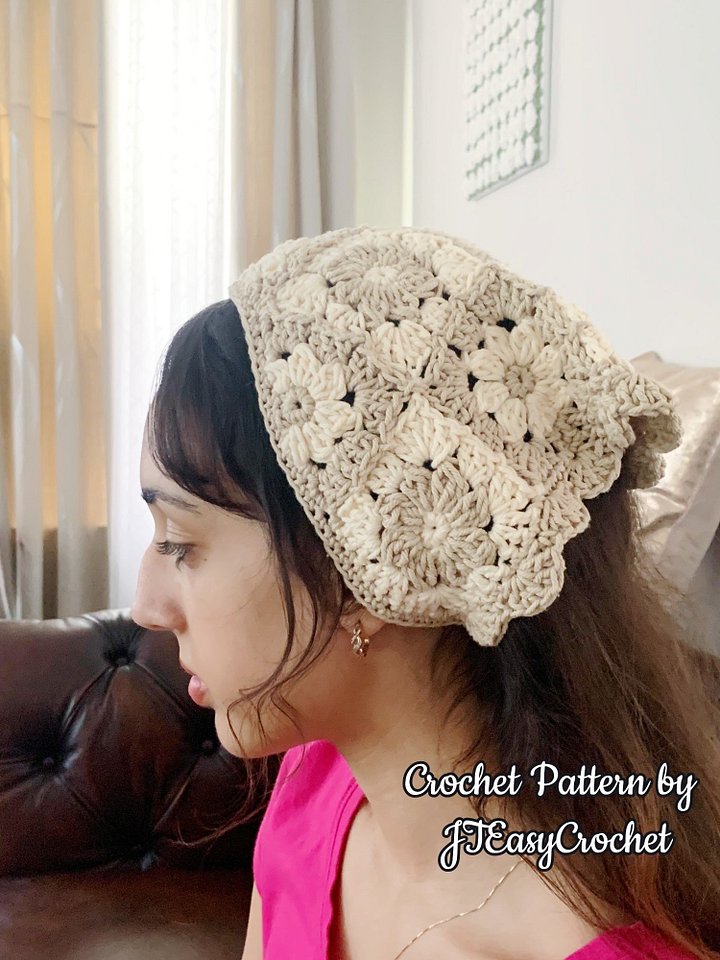 Flower Granny Square Bandana Easy Crochet Pattern Retro Lace Kerchief product image (2)