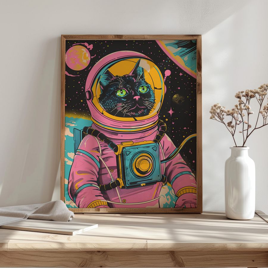 Astronaut Cat in Space Retro Wall Art Print product image (27)