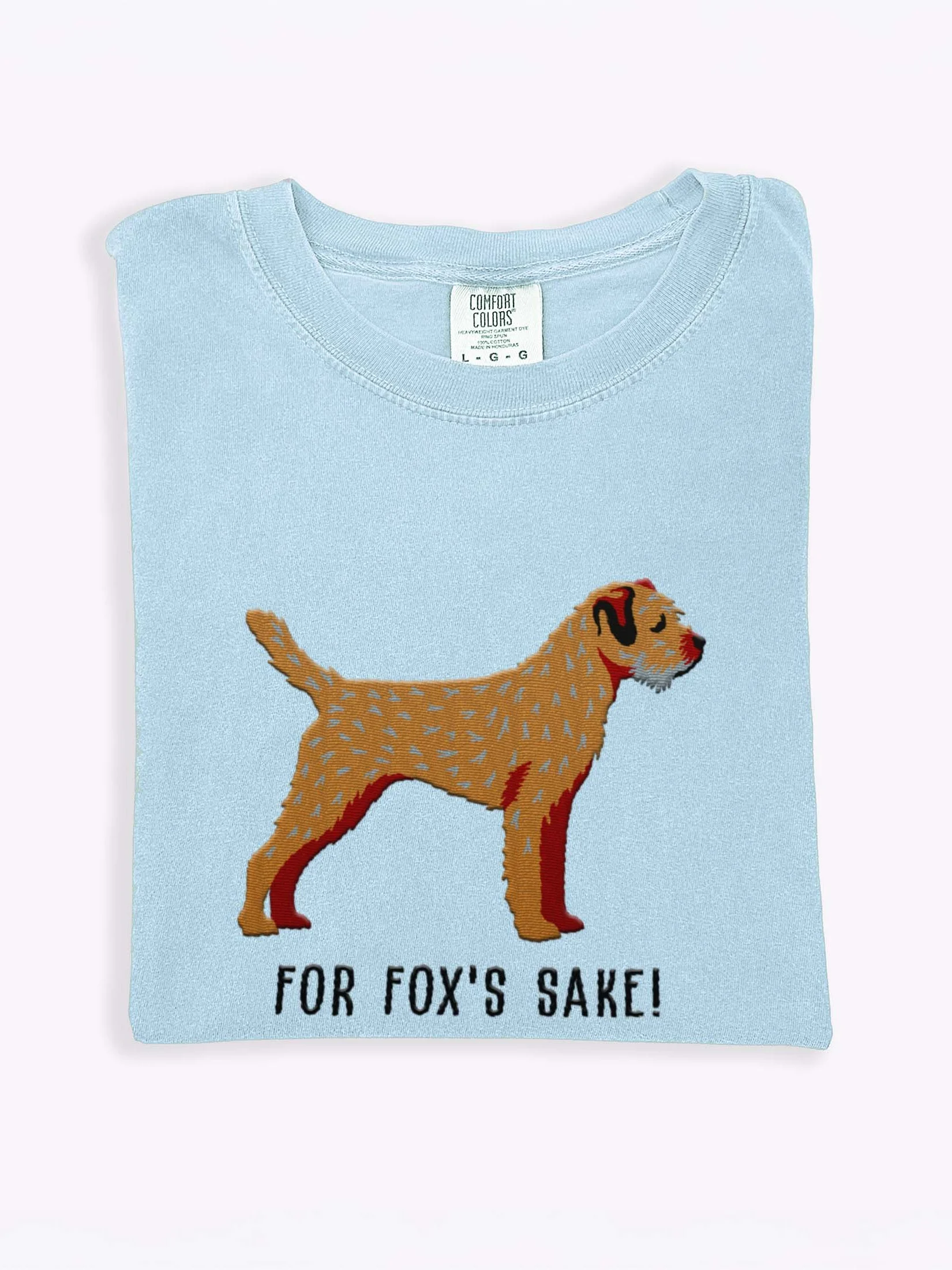 For Fox's Sake T-Shirt(Embroidered) of a Border Terrier(Tan) product image (1)