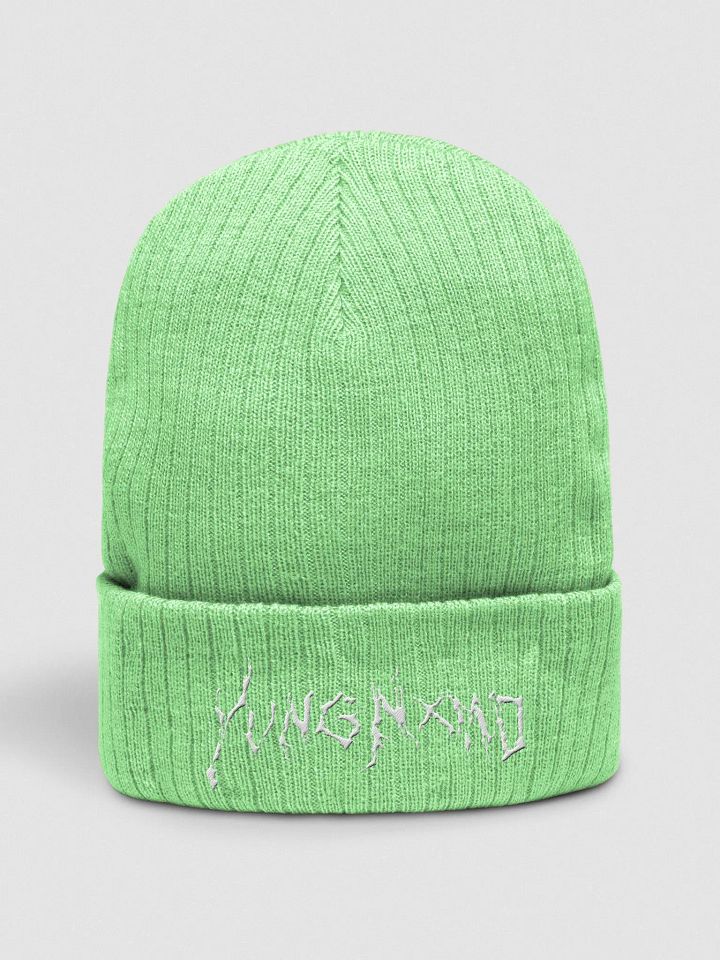 YvngNxmd White Script Logo Beanie product image (1)