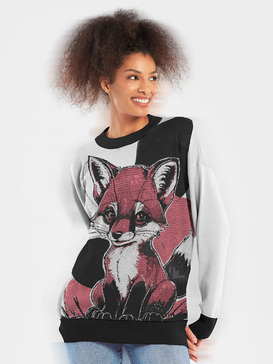 Pink Fox Knitted Crewneck Sweater Relaxed Fit product image (2)