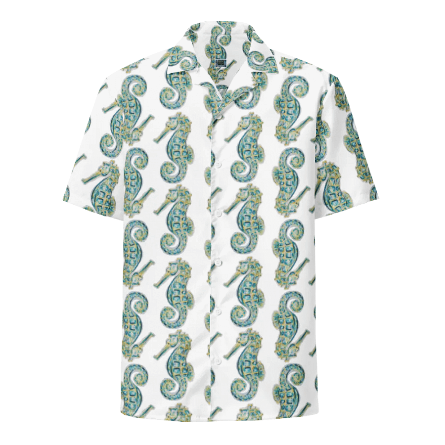 Men's | Ocean Majesty | Painted Seahorses on White | Hawaiian Shirt | Vibrant Coastal Style product image (1)
