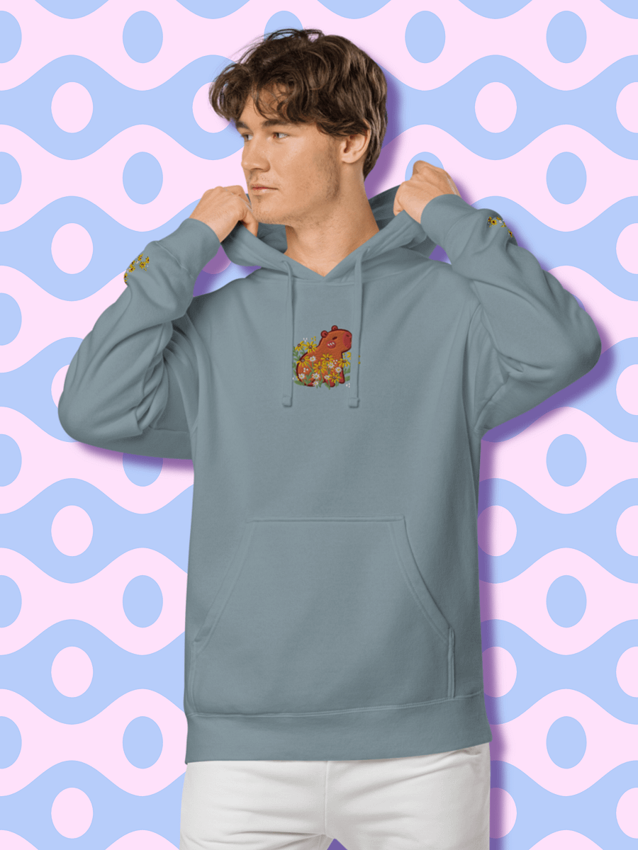 Cute Capybara and Daisy Flower Embroidered Hoodie product image (7)