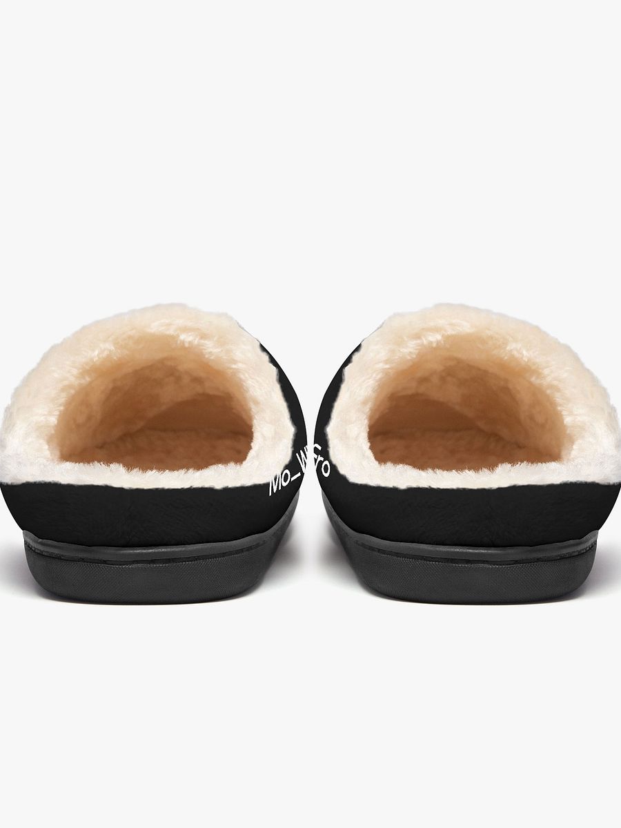 Mo_WithTheFro Black fluffy slippers, white logo product image (1)