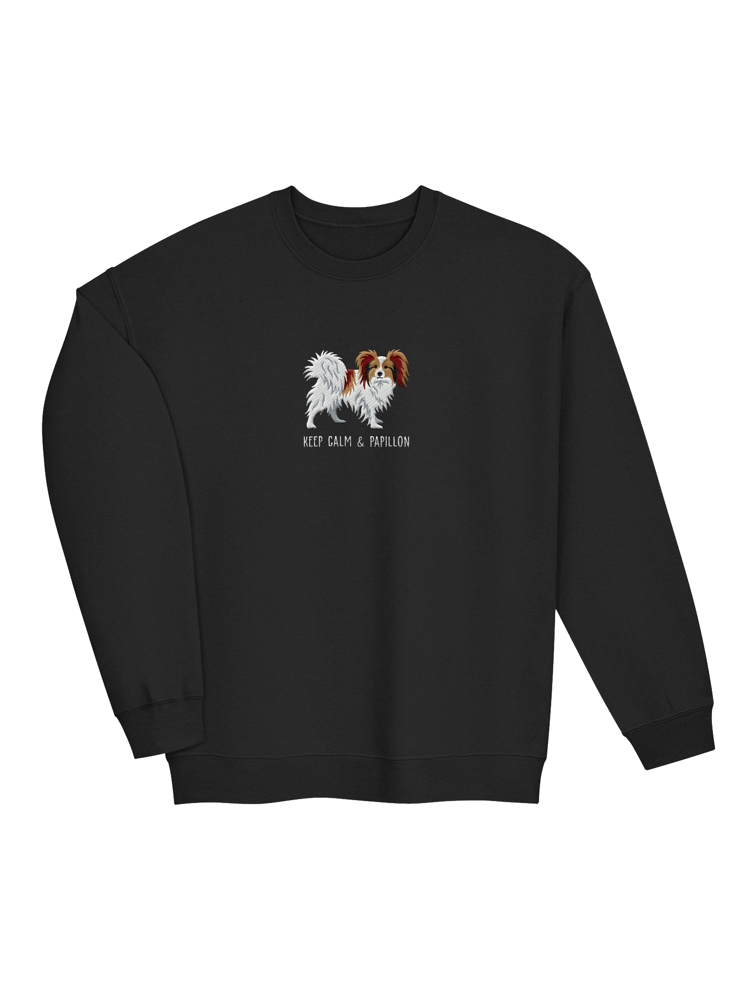 Keep Calm and Papillon Sweatshirt (Embroidered) of a Papillon(Sable & White) product image (14)