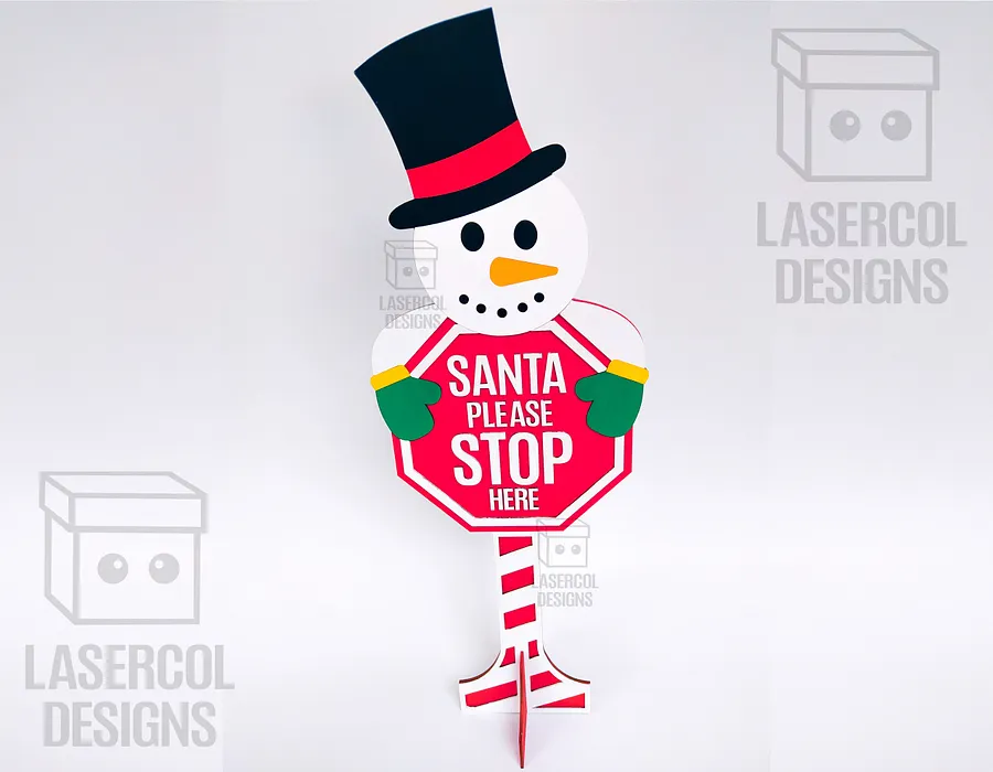 Santa Please Stop Here Sign (Snowman) - Laser Cut Files product image (6)