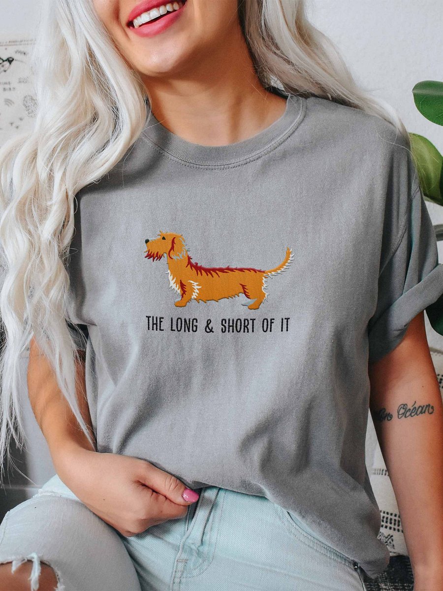 The Long & Short of It T-Shirt(Embroidered) of a Wirehaired Dachshund(Tan) product image (2)