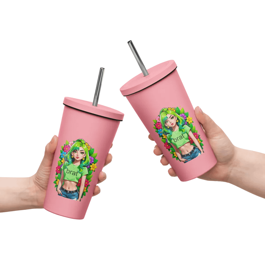 Brat 20 oz Tumbler Cup - Pink - Insulated Tumbler with a Straw v2 product image (10)