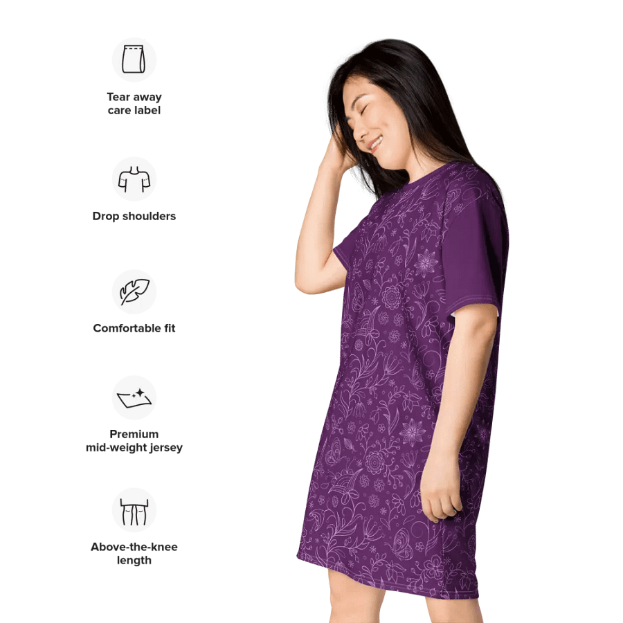 Dark Purple Floral Women's T-Shirt Dress product image (10)