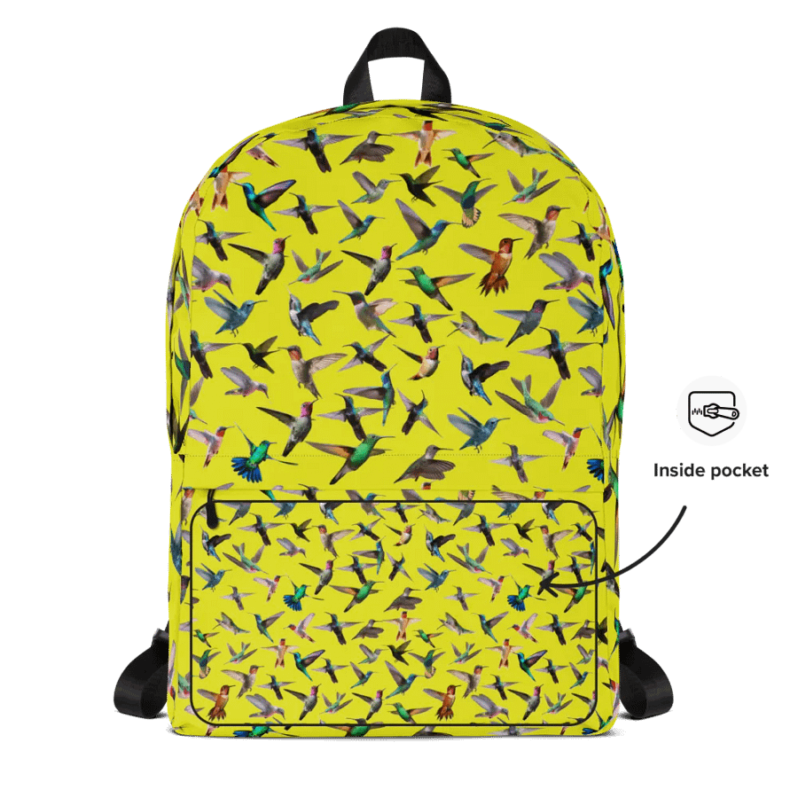 Vibrant yellow Hummingbird All-Over Backpack for moms students friends product image (4)